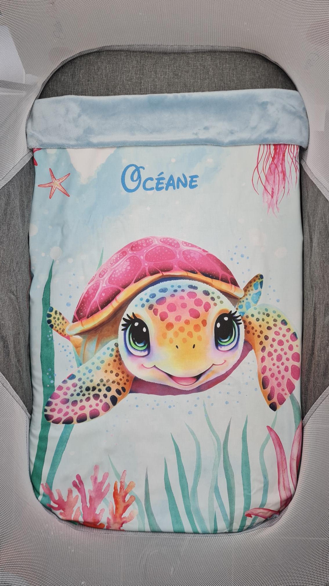 Couverture Plaid Tortue de Mer Rose | 70cm x 95cm | Couleur minky au choix - Calincaline.be