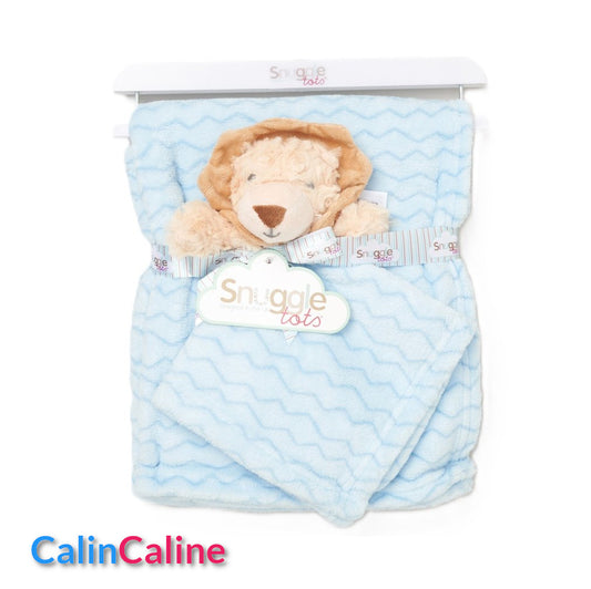 Pack Bébé A Personnaliser | Couverture Eté Bleue 75cm x 90cm + Doudou Lion 35cm