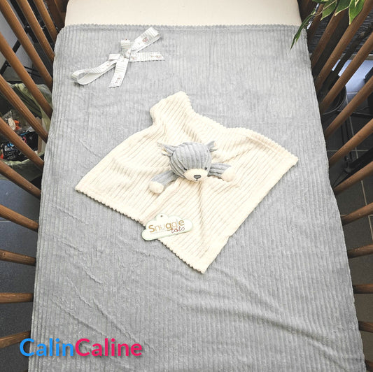 Pack Bébé A Personnaliser | Couverture Eté Grise 75cm x 90cm + Doudou Ourson 35cm