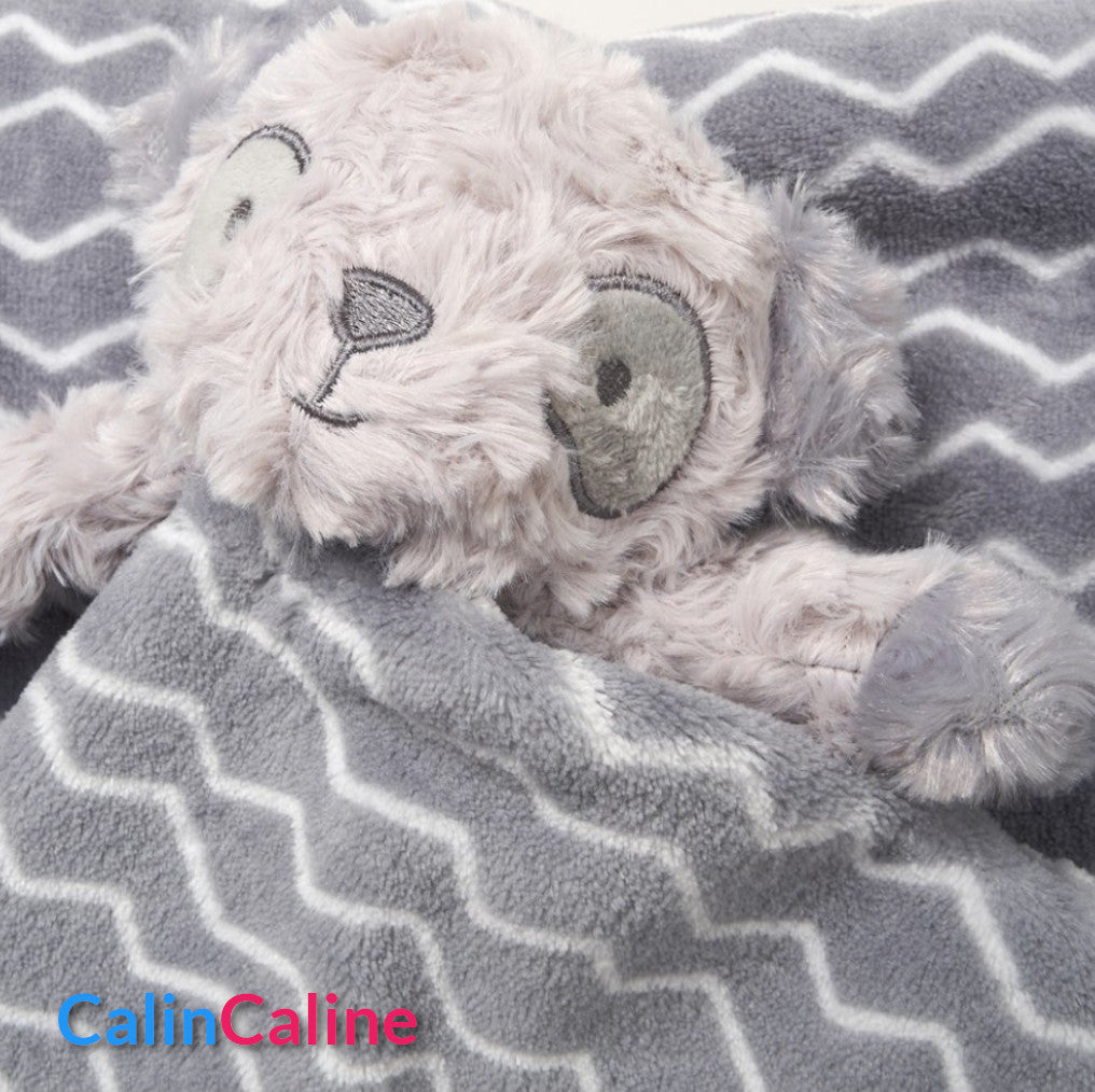 Pack Bébé A Personnaliser | Couverture Eté Grise 75cm x 90cm + Doudou Panda 35cm