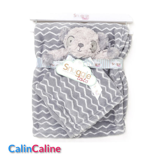 Pack Bébé A Personnaliser | Couverture Eté Grise 75cm x 90cm + Doudou Panda 35cm