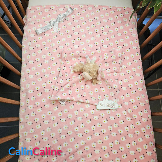 Pack Bébé A Personnaliser | Couverture Eté Rose 75cm x 90cm + Doudou Vache 35cm