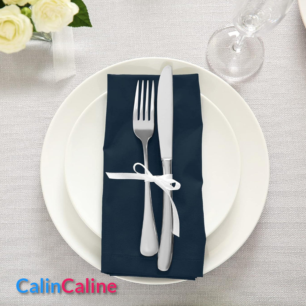 Serviette de Table 46cm x 46cm | Bleu Marine | Avec Prénom Brodé