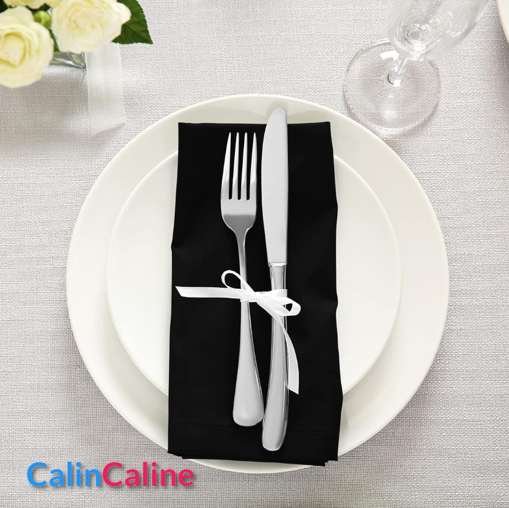 Serviette de Table 46cm x 46cm | Noir | Avec Prénom Brodé