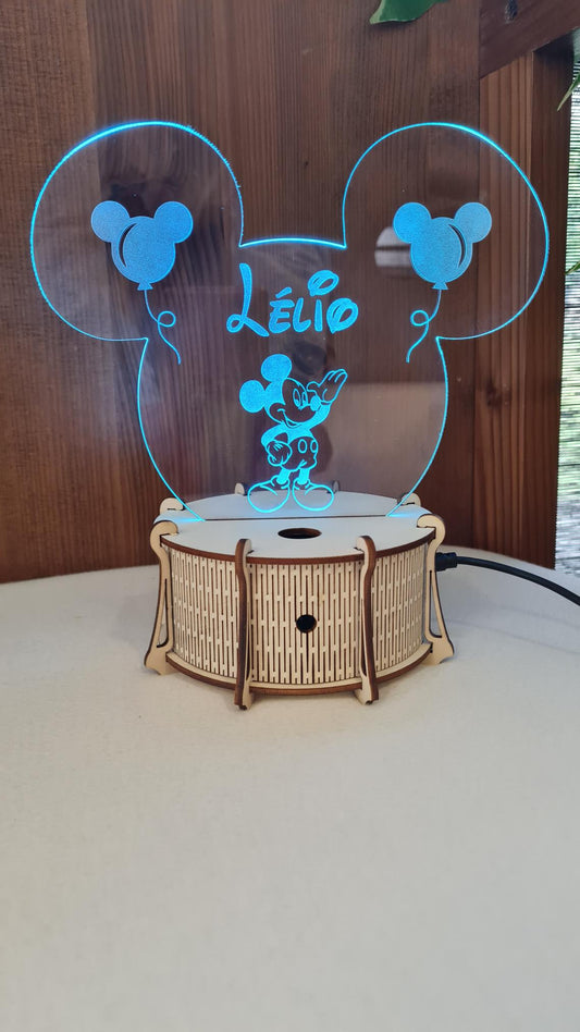 Veilleuse LED 15cm Personnalisée | Tête Mickey | Avec prénom et personnage