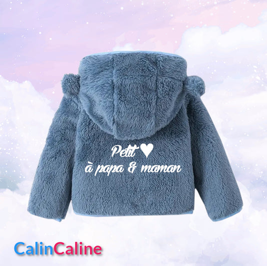 Veste Polaire Enfant -Bleu Jeans- | Message Brodé | De 6mois à 2 ans