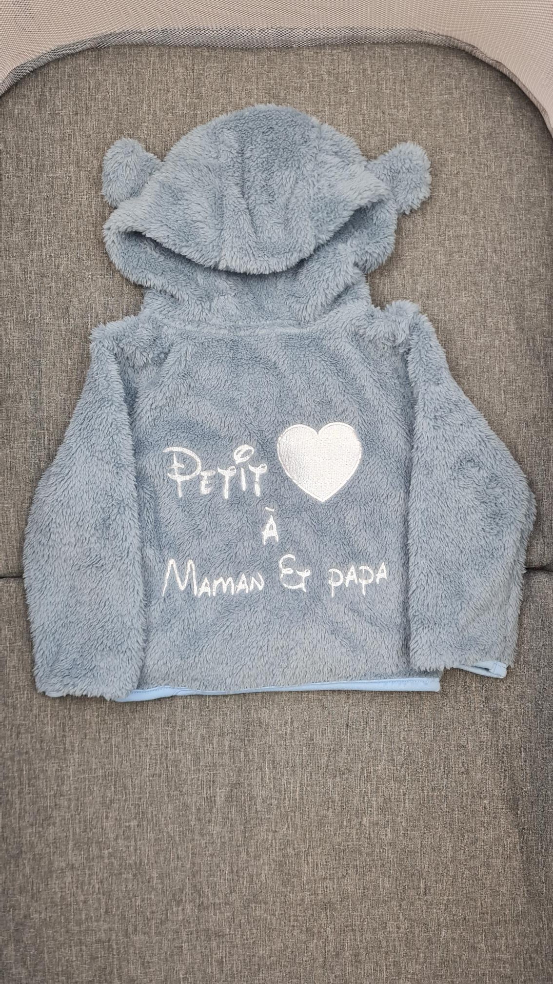 Veste Polaire Enfant -Bleu Jeans- | Message Brodé | De 6 à 18 mois