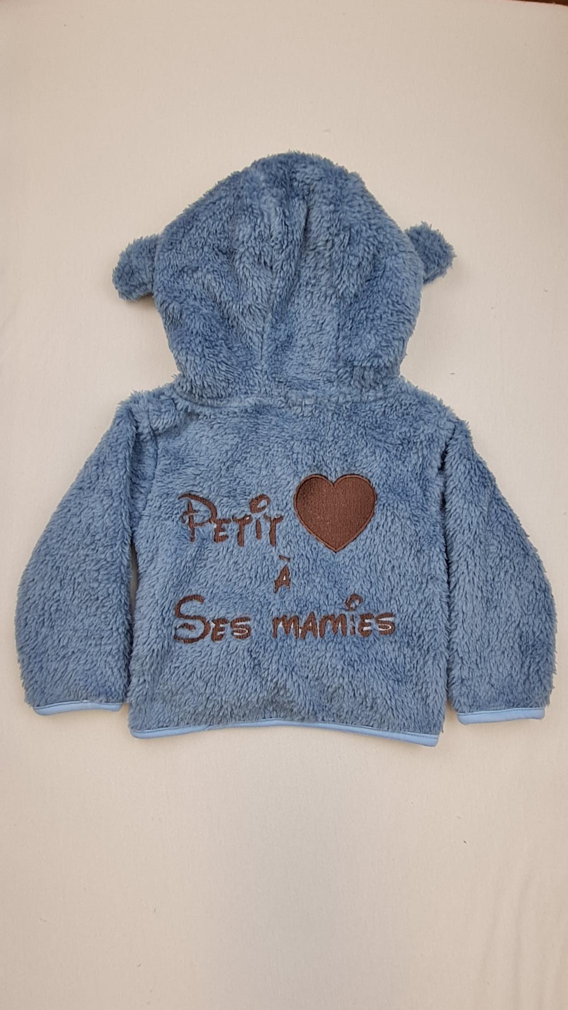 Veste Polaire Enfant -Bleu Jeans- | Message Brodé | De 6 à 18 mois - Calincaline.be