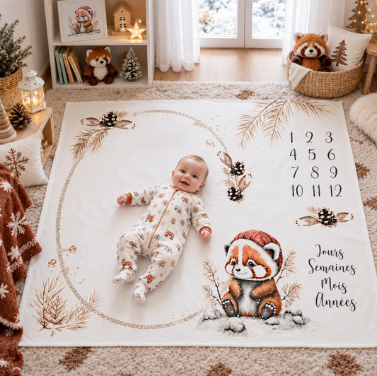Couverture Etape Photo Panda Roux Hivernal | A personnaliser | 95cm x 75cm