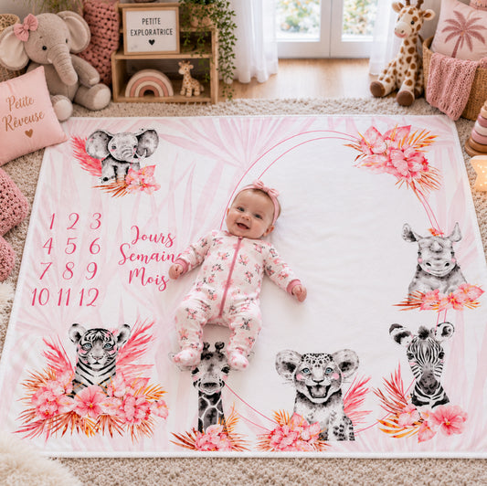 Couverture Etape Photo Savane Rose | A personnaliser | 95cm x 75cm