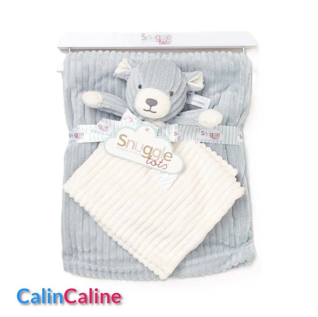 Pack Bébé A Personnaliser | Couverture Eté Grise 75cm x 90cm + Doudou Ourson 35cm
