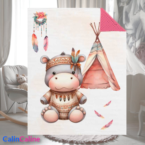 Couverture Plaid Bébé | Hippopotame Boho | 70cm x 95cm | A Personnaliser