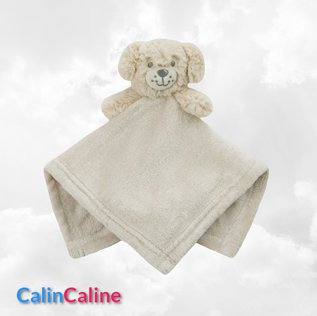 Doudou Mouchoir Chien Beige 38cm | Avec Prénom Personnalisé | Baby Town