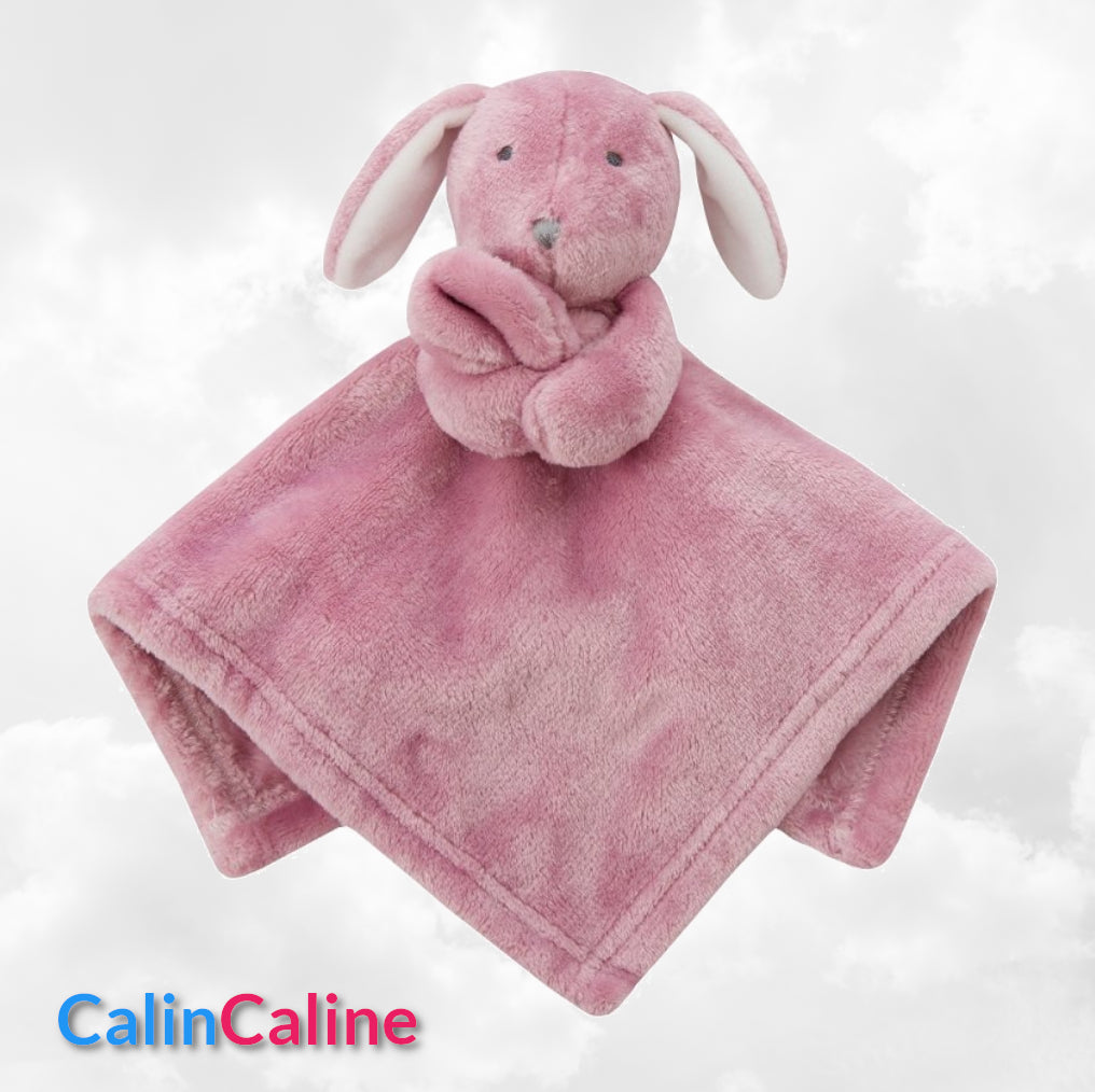 Doudou Mouchoir Lapinou Rose Foncé 35cm | Avec Prénom Personnalisé | Baby Town