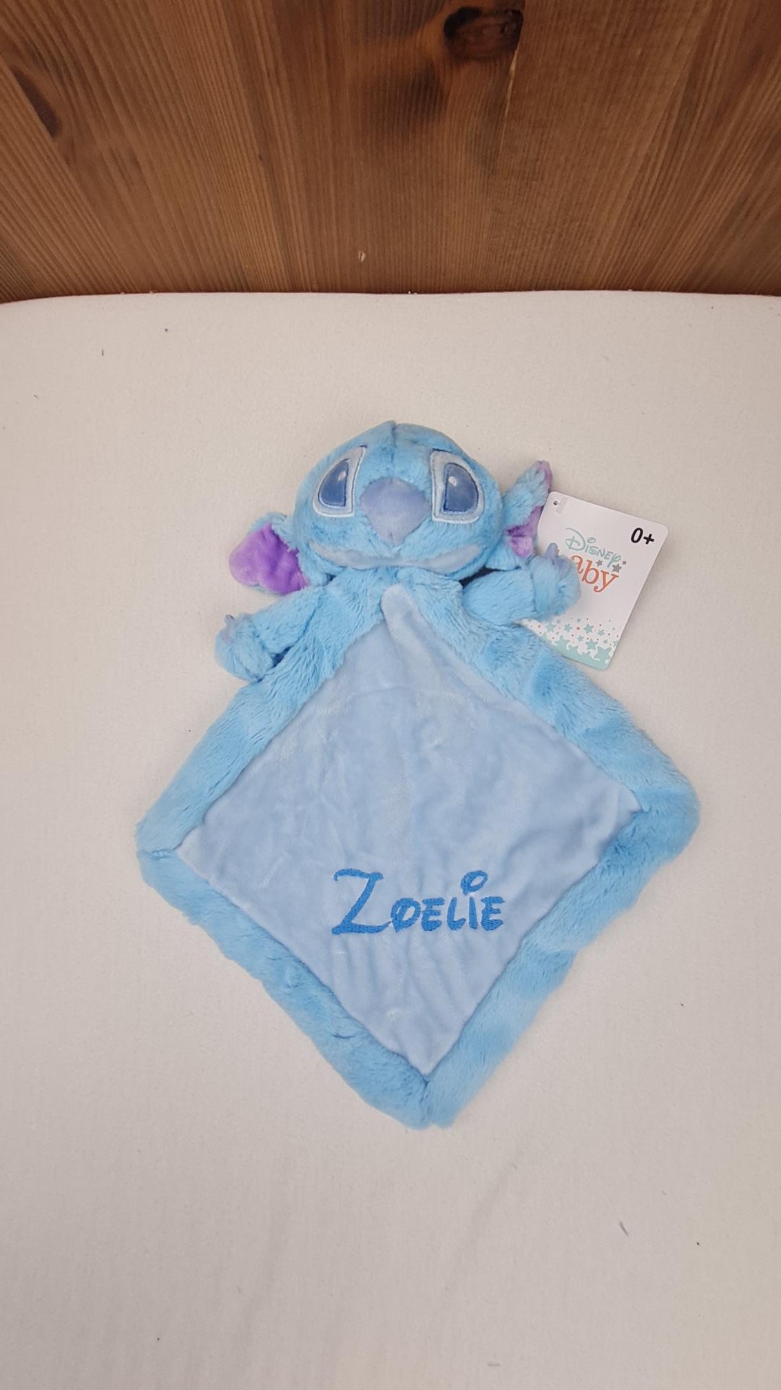 Doudou Mouchoir Disney Stitch Bleu Pastel 30cm Flopsie | Avec prénom brodé