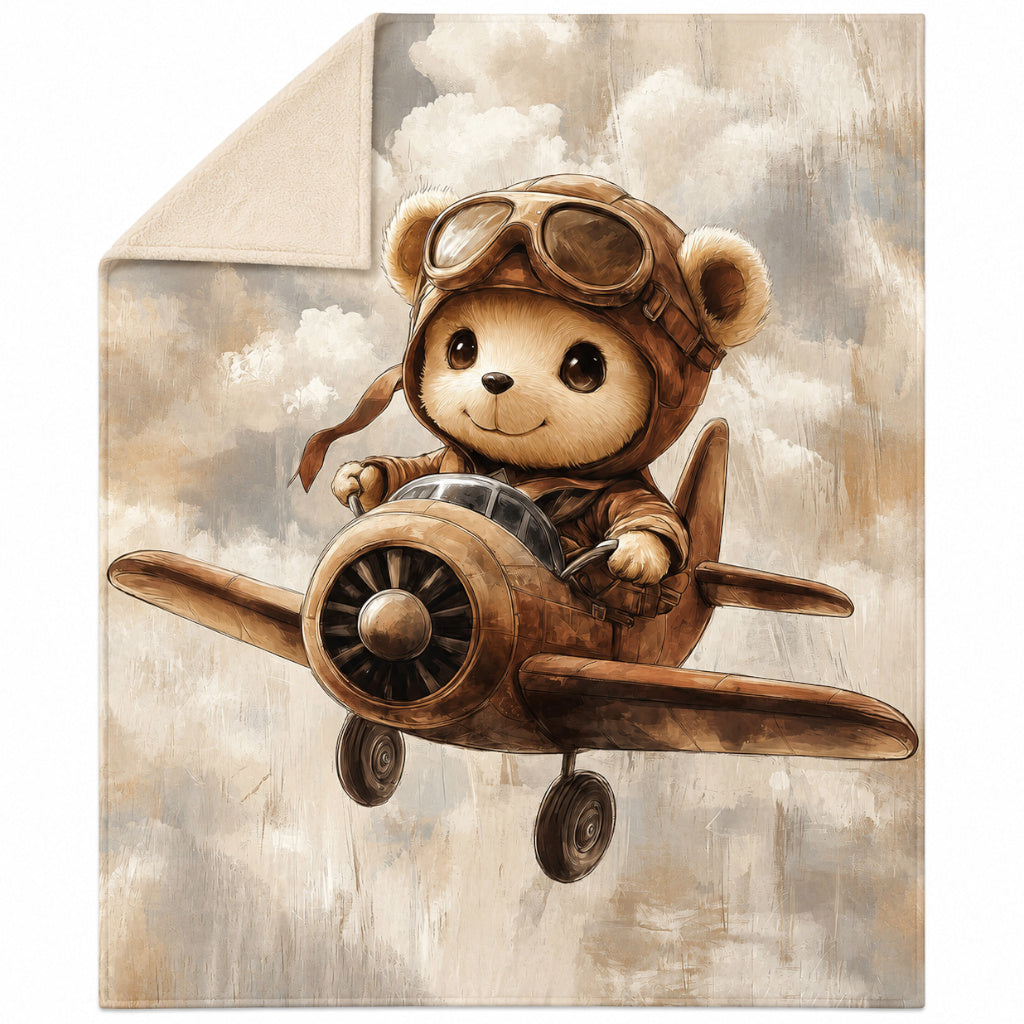 Couverture Plaid Bébé | Teddy Pilote Brun | 70cm x 95cm | A Personnaliser