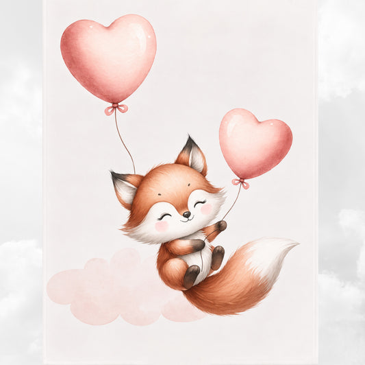 Couverture Plaid Bébé | Renard & Ballon Coeur | 70cm x 95cm | A Personnaliser