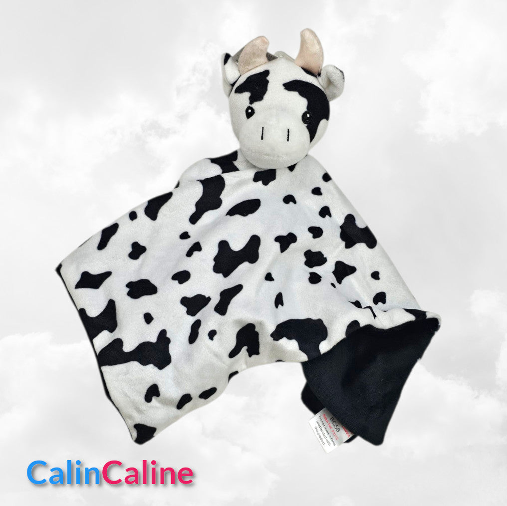 Doudou Mouchoir Plat Vache 35cm | Prénom Personnalisé