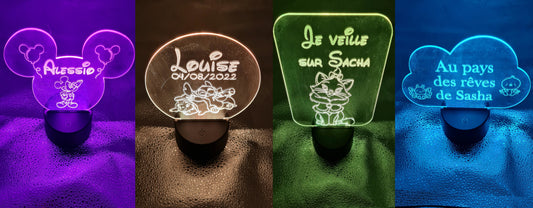 Veilleuse LED enfant personnalisée avec prénom et personnage