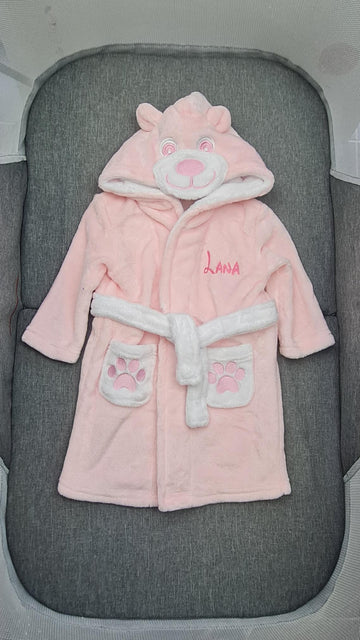 Peignoir ourson enfant | Rose | Personnalisé avec prénom | 3 tailles