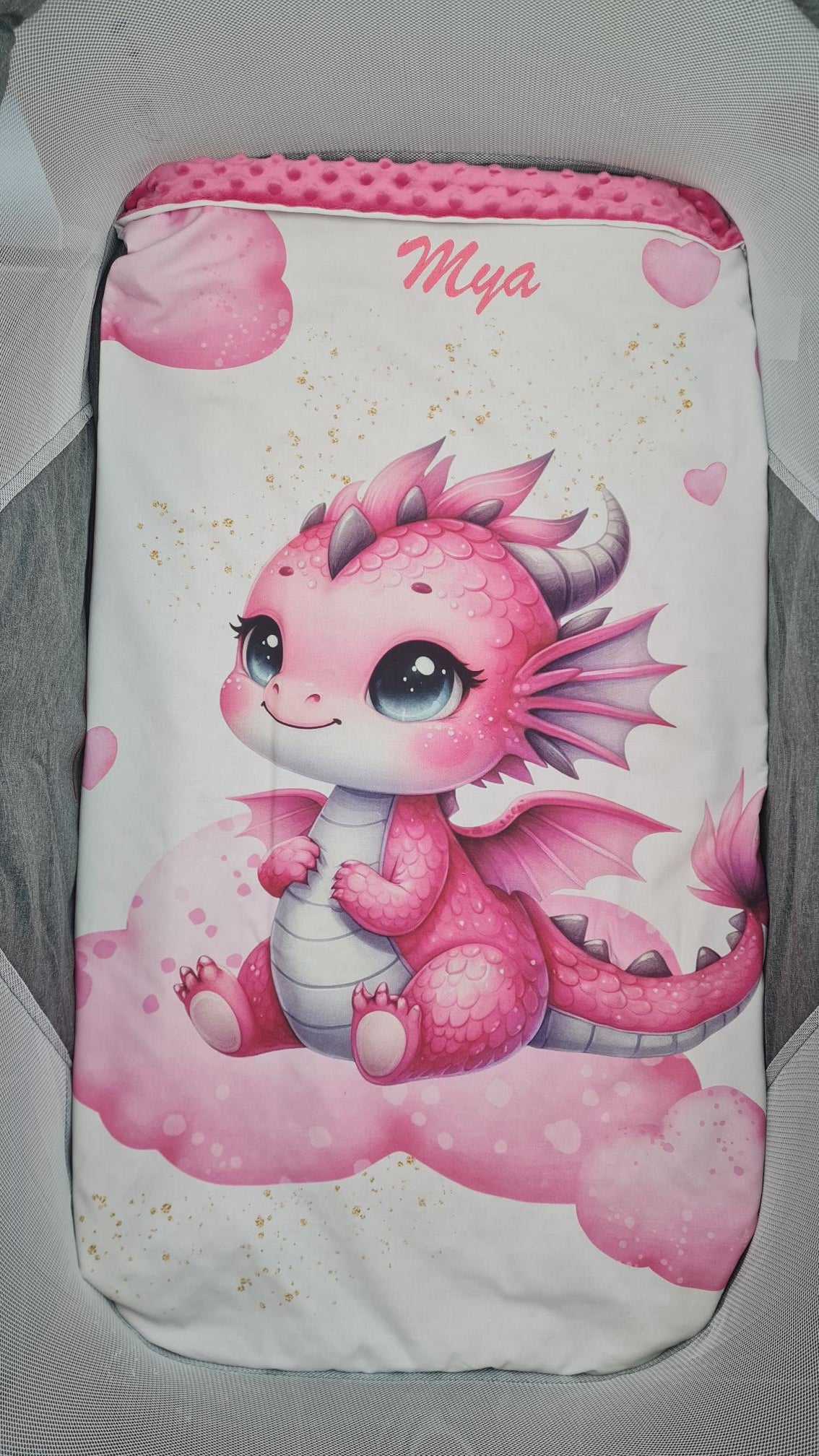 Couverture Plaid Dragon Rose | 70cm x 95cm | Couleur minky au choix