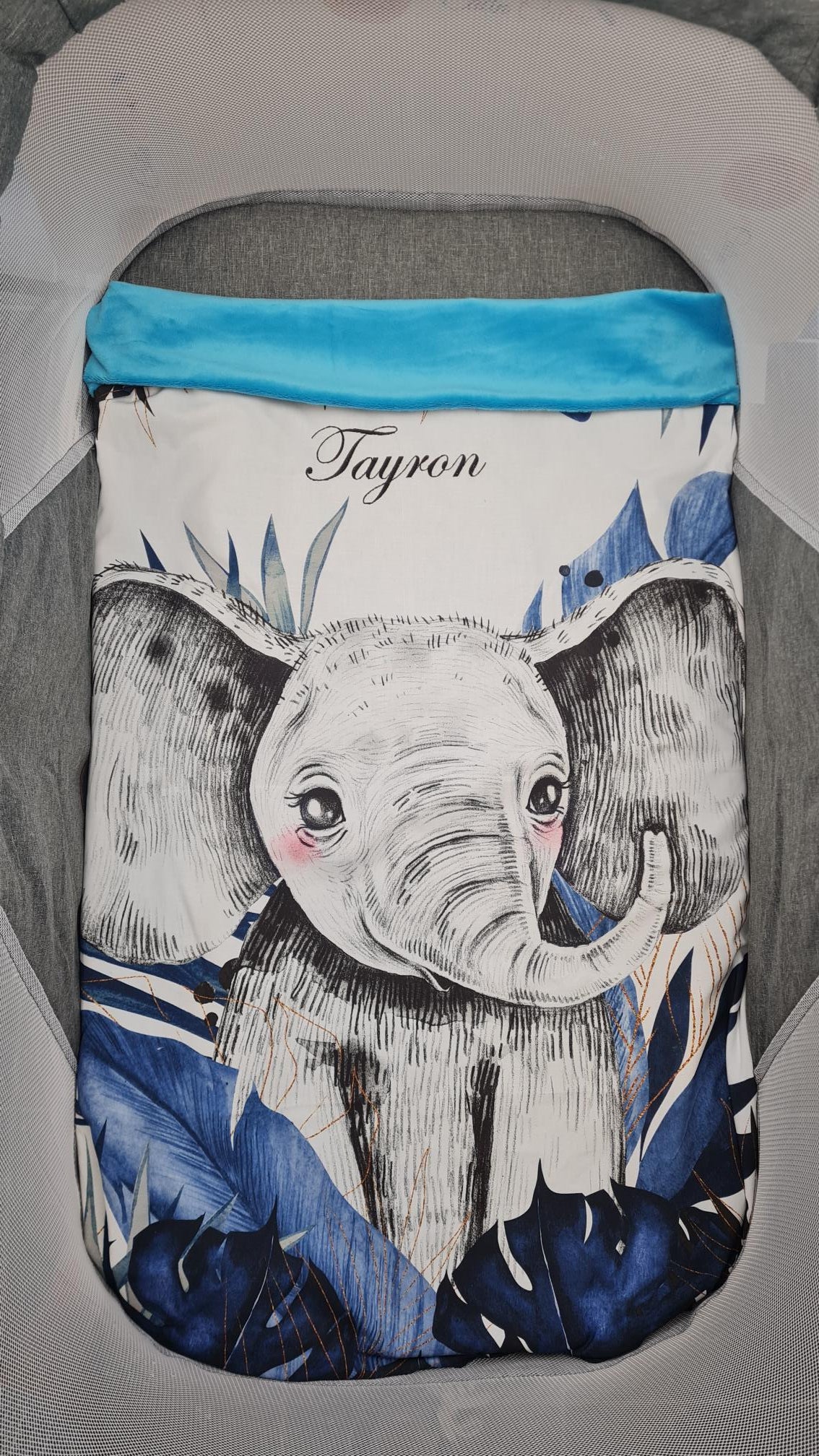Couverture Plaid Bébé Eléphant Bleu | 70cm x 95cm | Couleur minky au choix