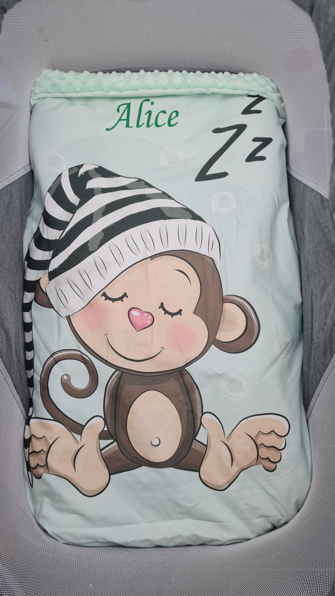 Couverture Plaid Bébé Singe Dodo | 70cm x 95cm | Couleur minky au choix