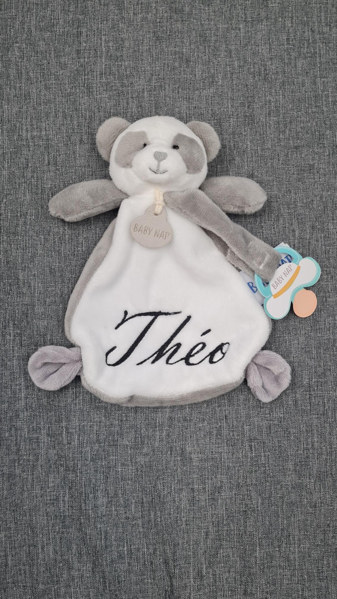 Doudou & Attache Sucette Panda Personnalisé | BabyNat - Calincaline.be