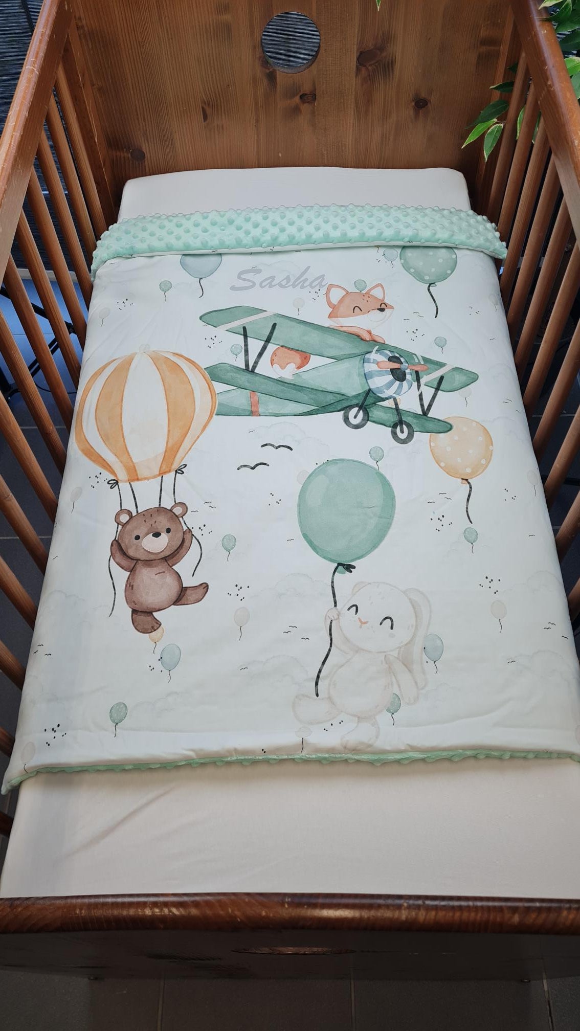 Couverture Plaid Bébé Avion Ourson | 70cm x 95cm | Couleur minky au choix