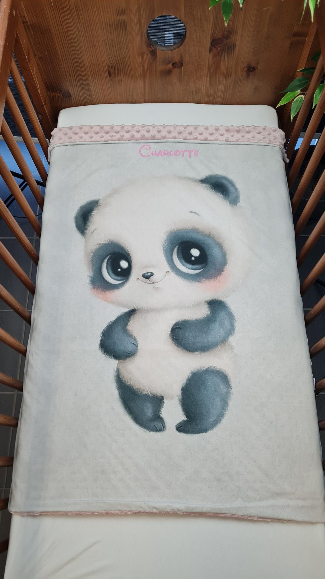 Couverture Plaid Bébé Panda Gris | 70cm x 95cm | Couleur minky au choix