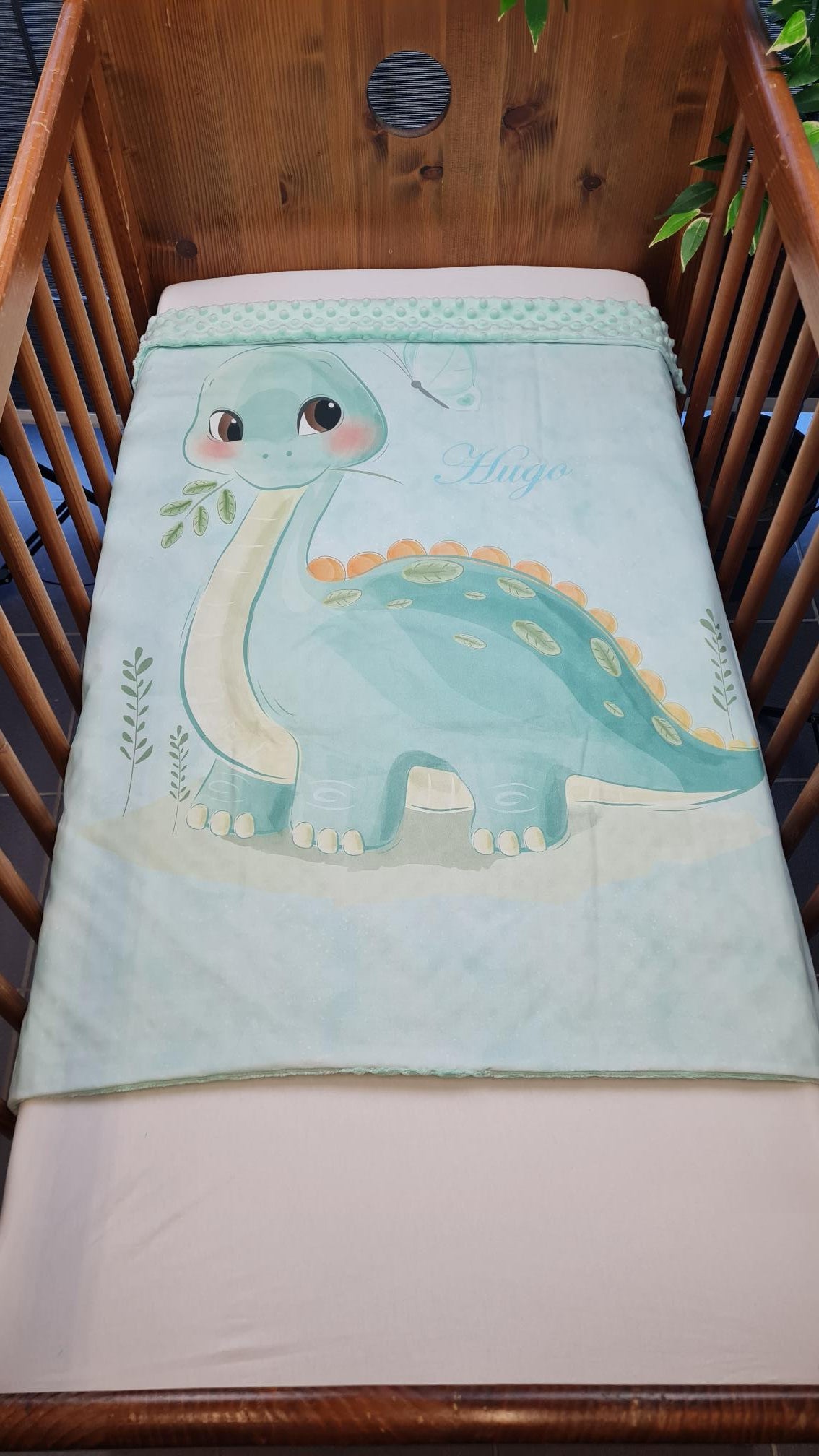 Couverture Plaid Bébé Dino Bleu | 70cm x 95cm | Couleur minky au choix - Calincaline.be