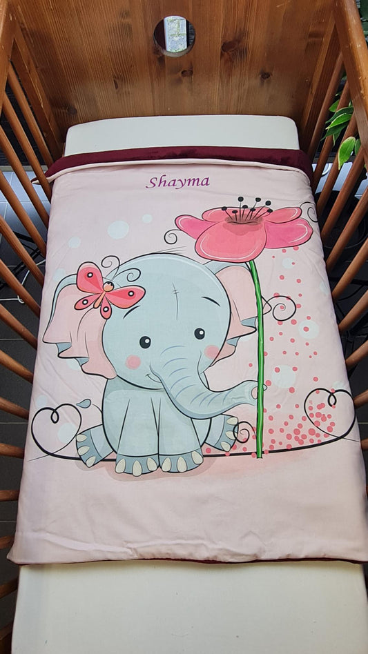 Couverture Plaid Bébé Eléphant Rose | 70cm x 95cm | Couleur minky au choix