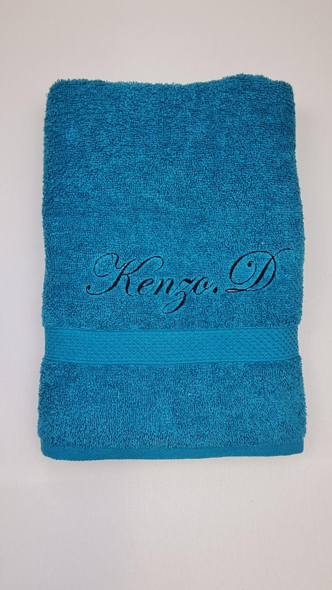 Ensemble Drap de bain + Gant de toilette assorti | Prénom Brodé | Aqua - Calincaline.be