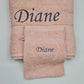 Ensemble Drap de bain + Gant de toilette assorti | Prénom Brodé | Rose Pâle