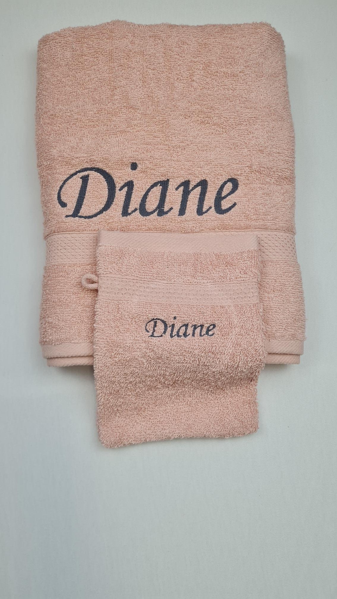 Ensemble Drap de bain + Gant de toilette assorti | Prénom Brodé | Rose Pâle