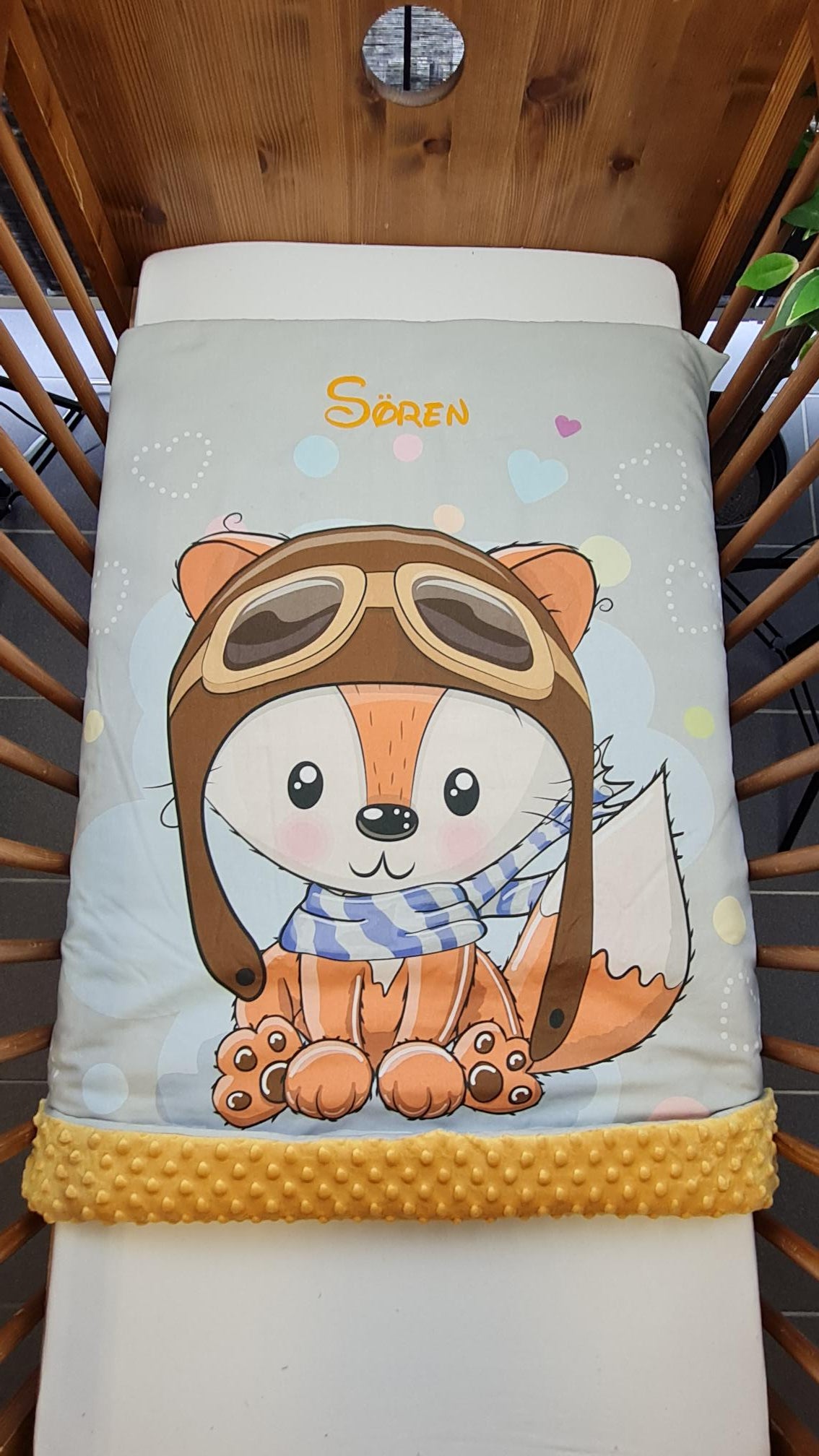 Couverture Plaid Bébé Renard Pilote | 70cm x 95cm | Couleur minky au choix