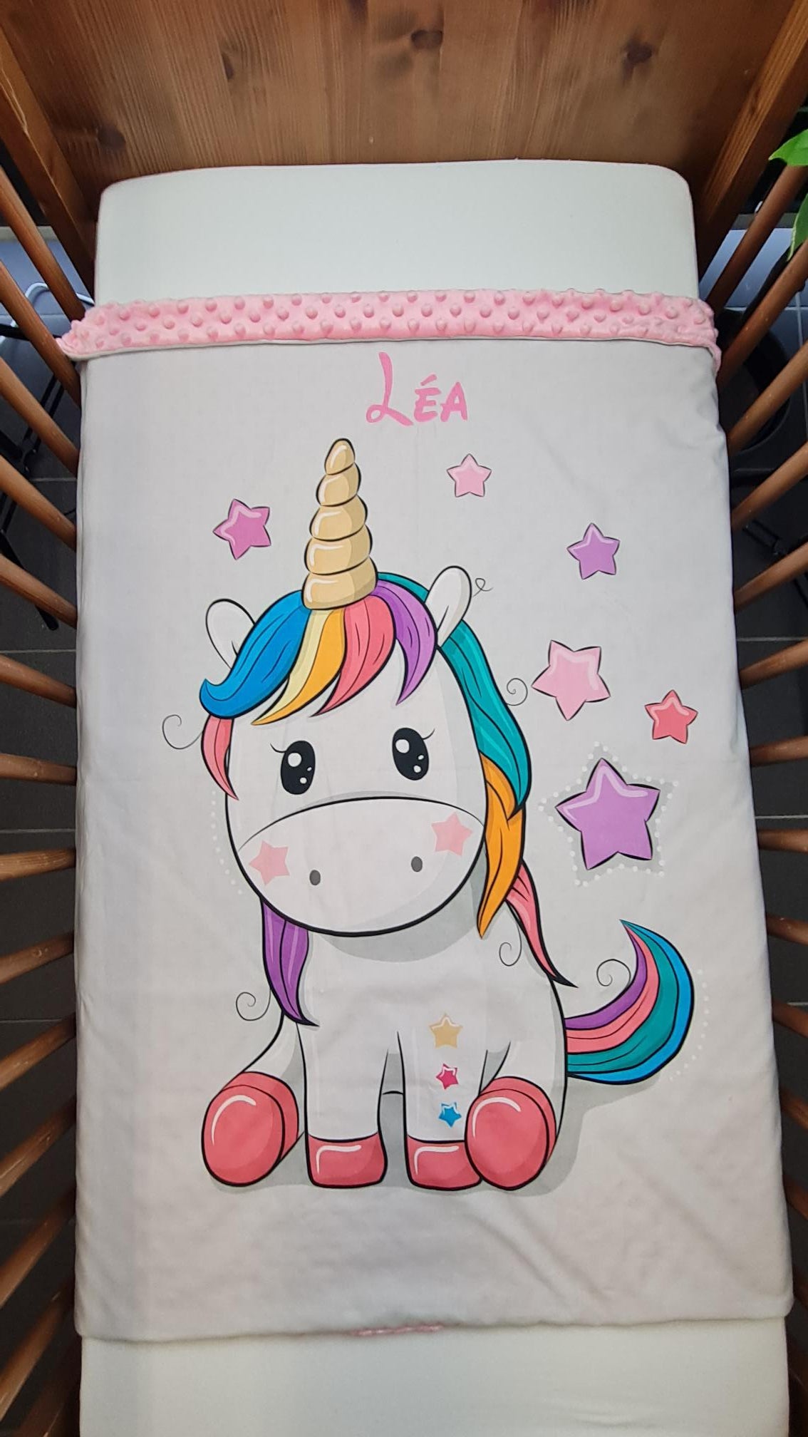 Couverture Plaid Bébé Licorne | 70cm x 95cm | Couleur minky au choix