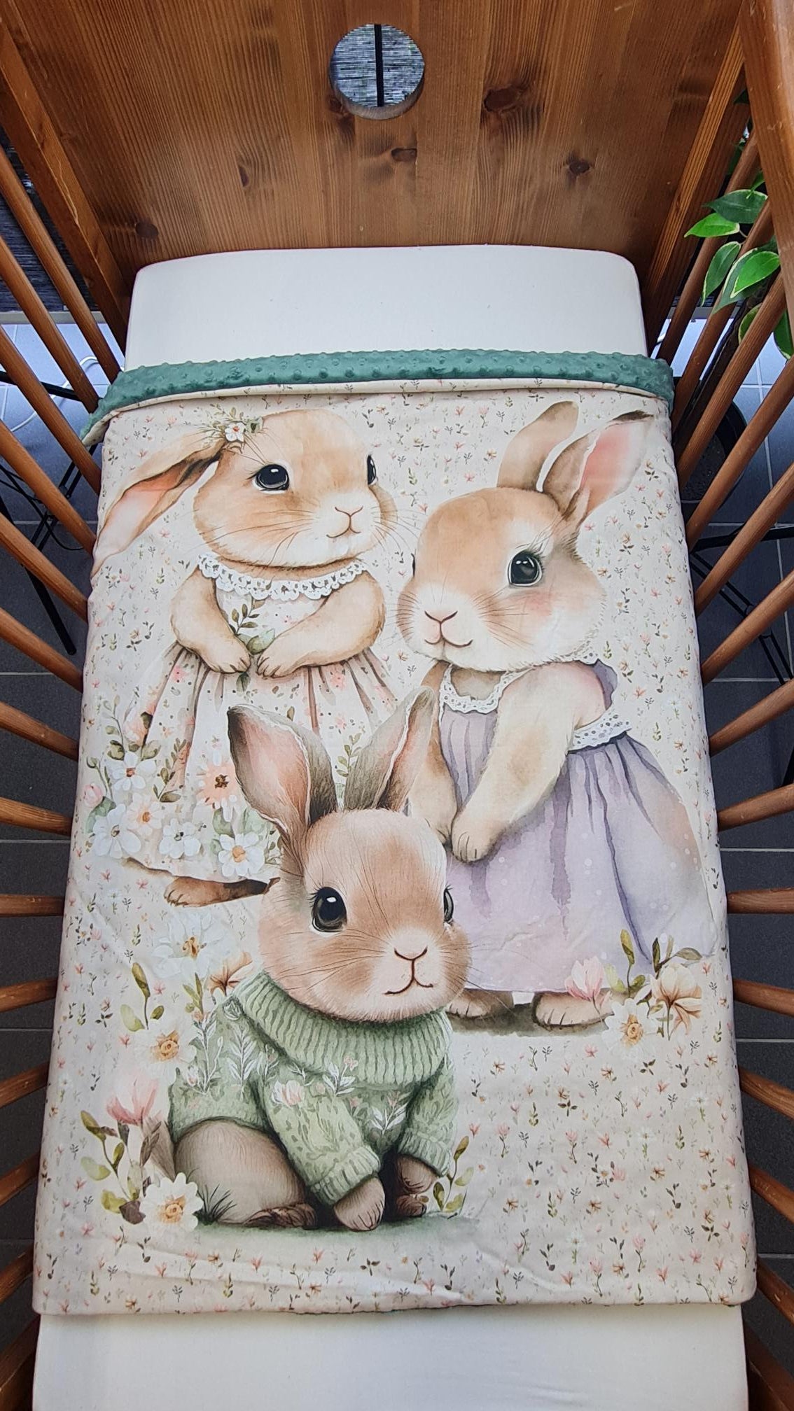 Couverture Plaid Famille Lapin | 70cm x 95cm | Couleur minky au choix