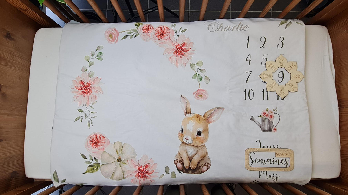 Couverture Etape Lapin Rose | A personnaliser | 95cm x 75cm