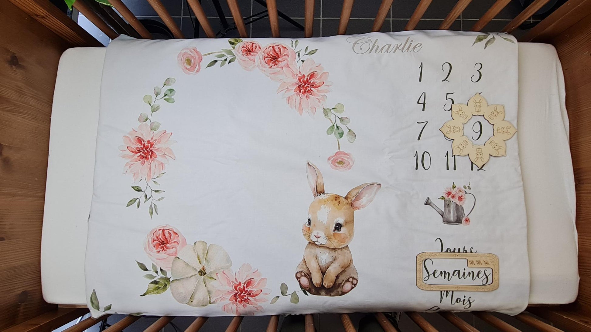 Couverture Etape Lapin Rose | A personnaliser | 95cm x 75cm