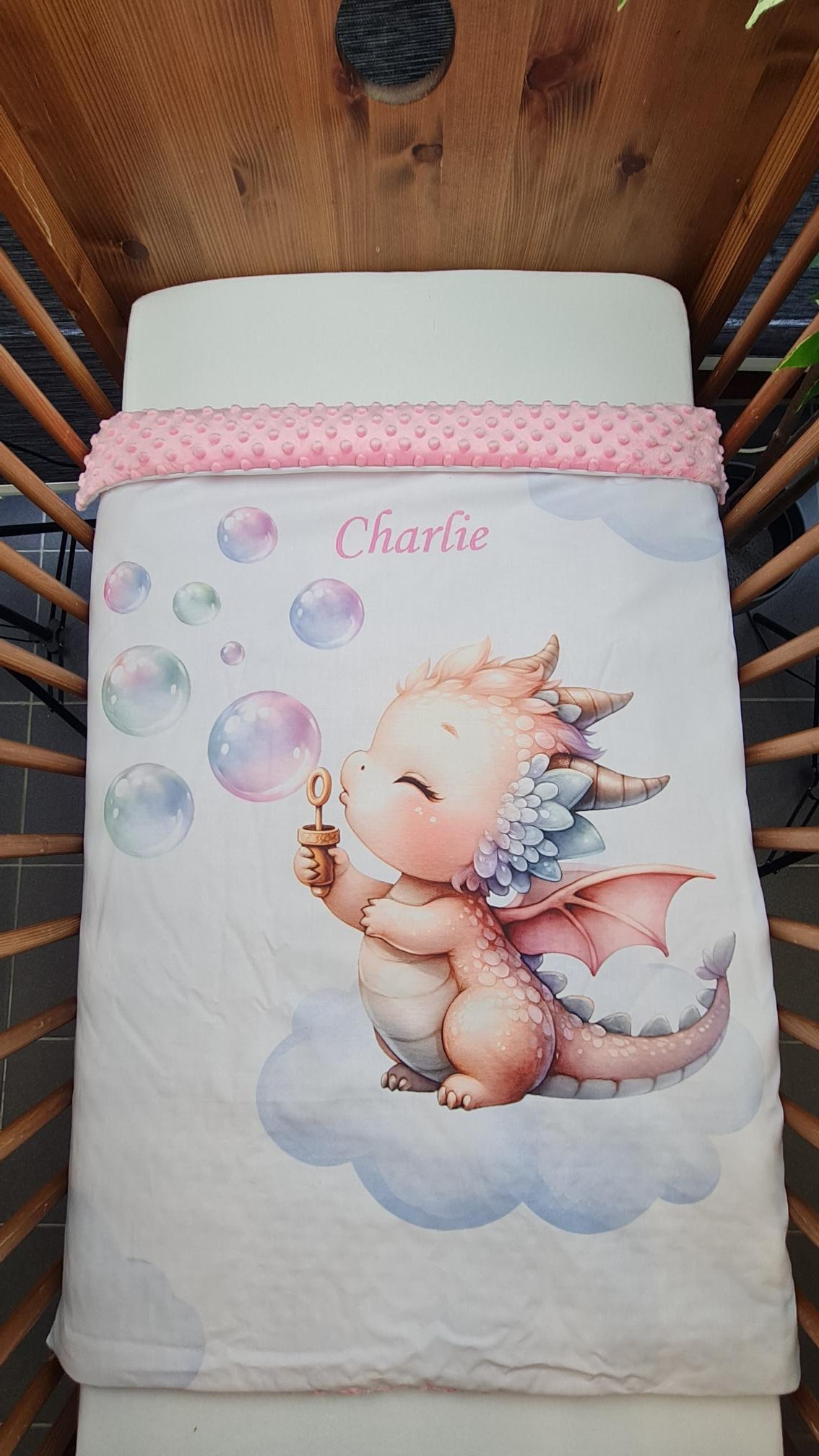 Couverture Plaid Bébé | Dragon Blanc | 70cm x 95cm | A Personnaliser