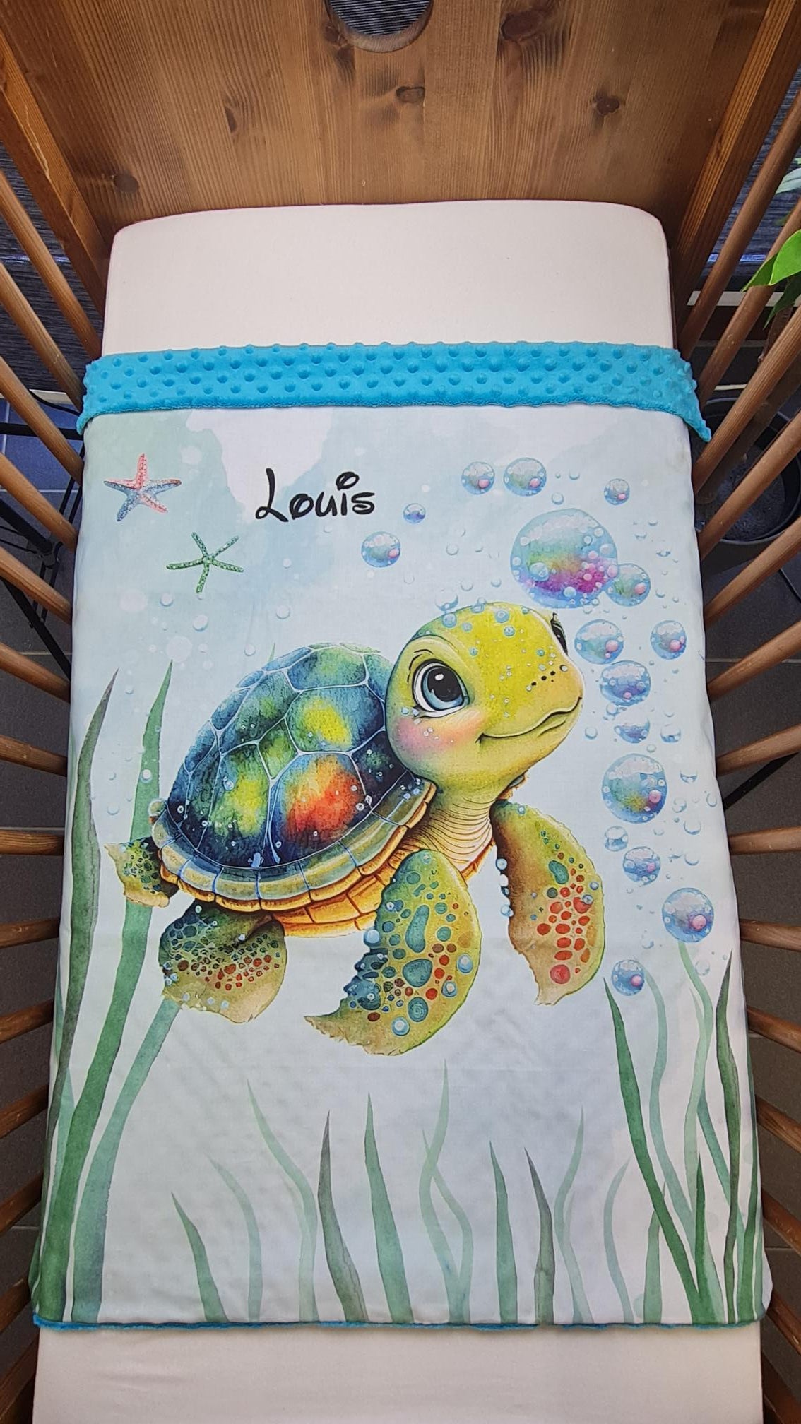 Couverture Plaid Tortue de Mer Garçon | 70cm x 95cm | Couleur minky au choix