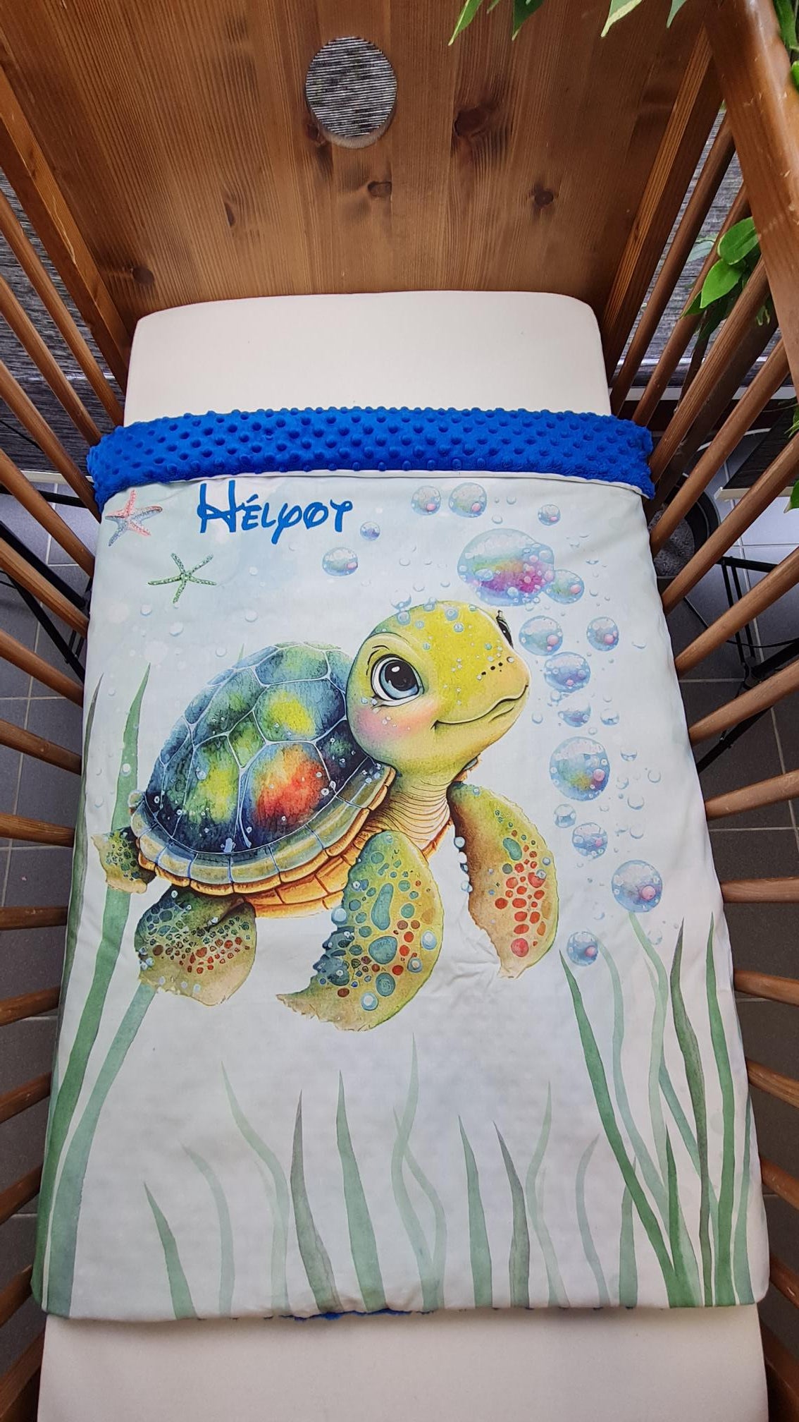 Couverture Plaid Tortue de Mer Garçon | 70cm x 95cm | Couleur minky au choix