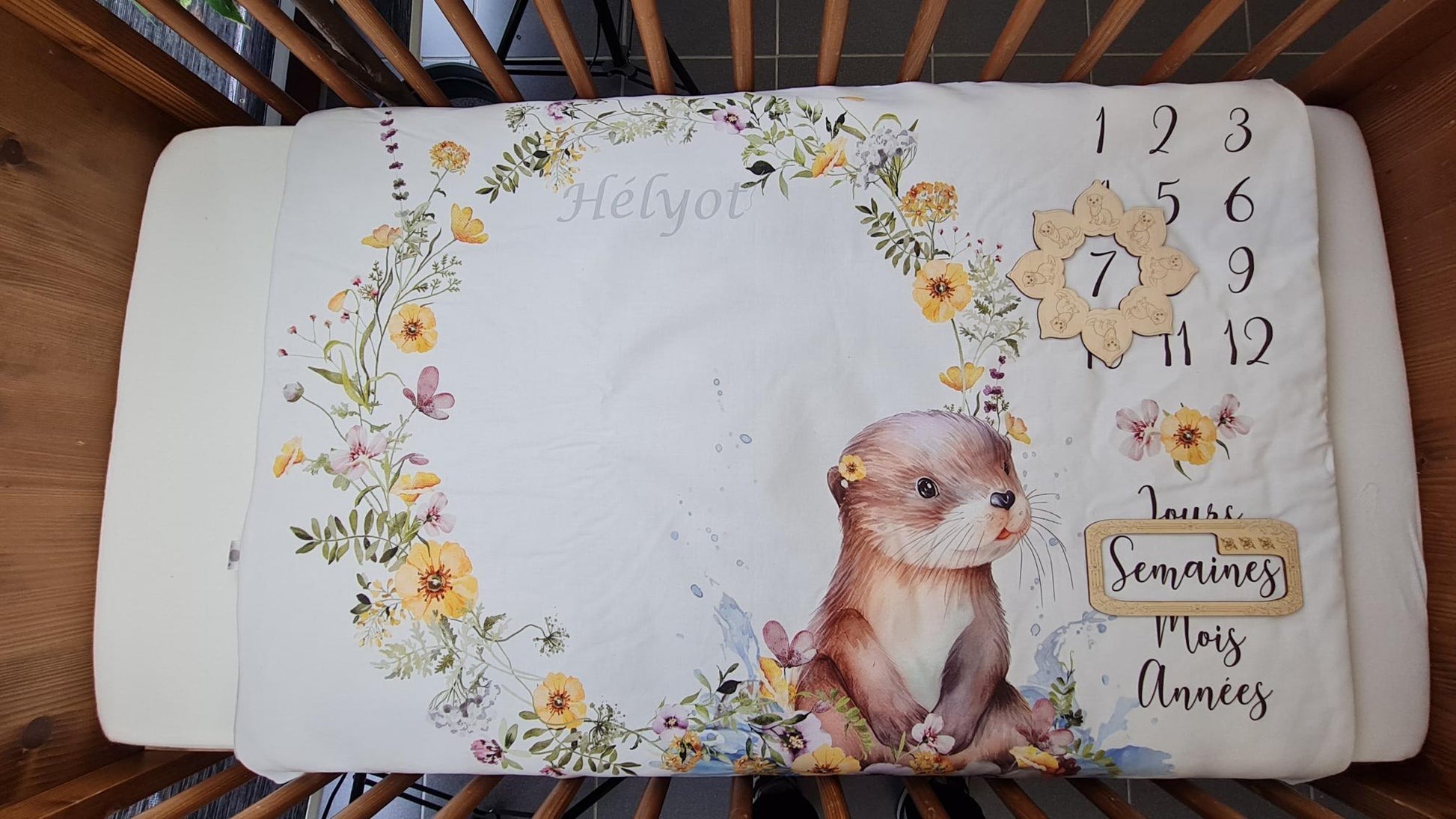 Couverture Etape Loutre Fleurie | A personnaliser | 95cm x 75cm - Calincaline.be