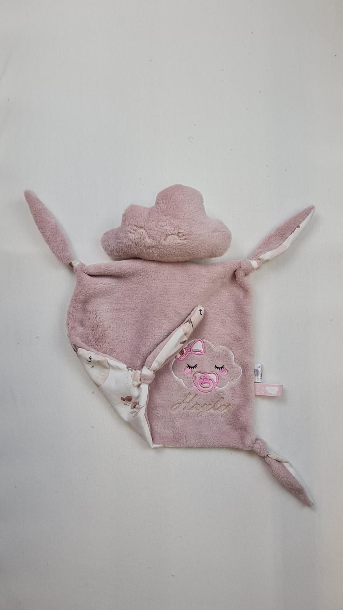Doudou Nuage Fille avec prénom brodé | Coton Polaire | A personnaliser - Calincaline.be