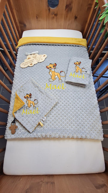 Pack Couverture + Doudou 30cm + Protège carnet assortis | Cadeau Personnalisé | Minky