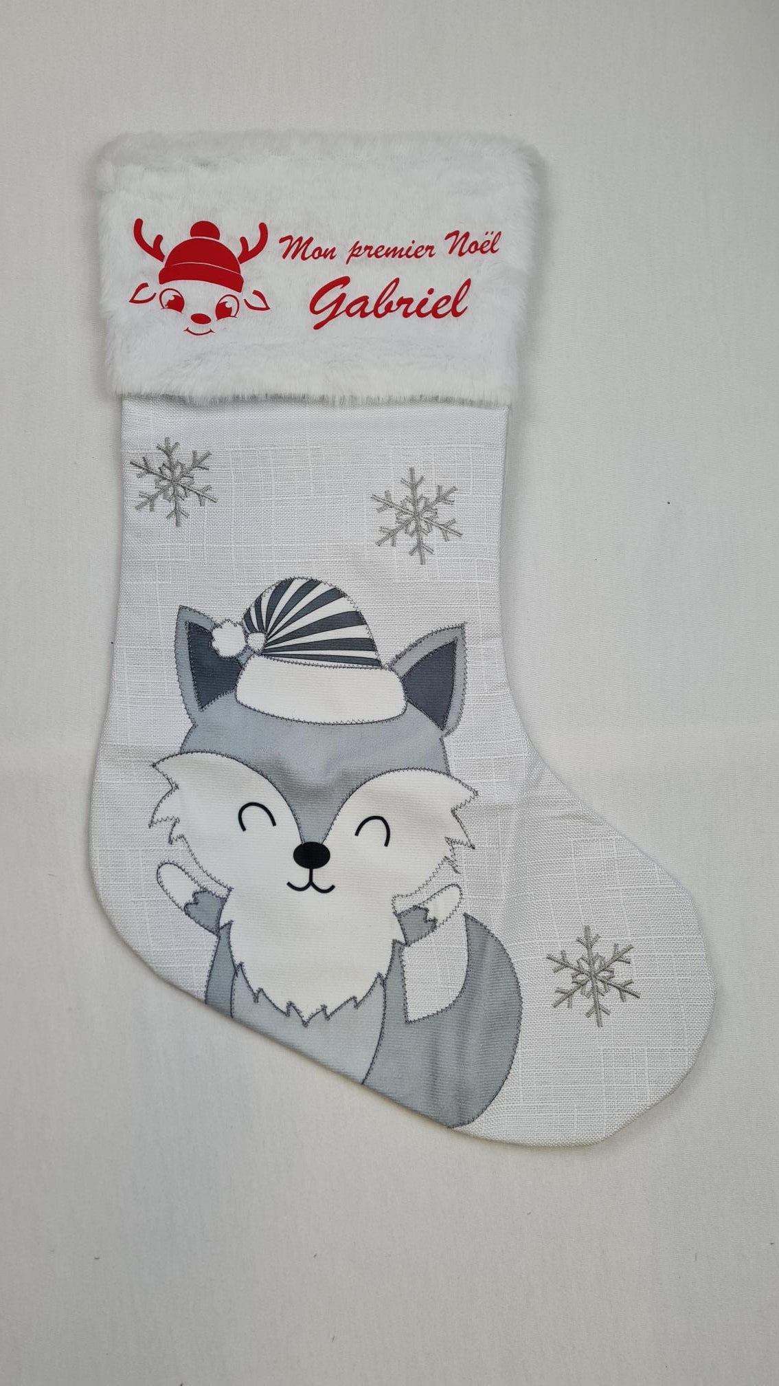 Botte de Noël Blanche personnalisée | Renard | 49cm