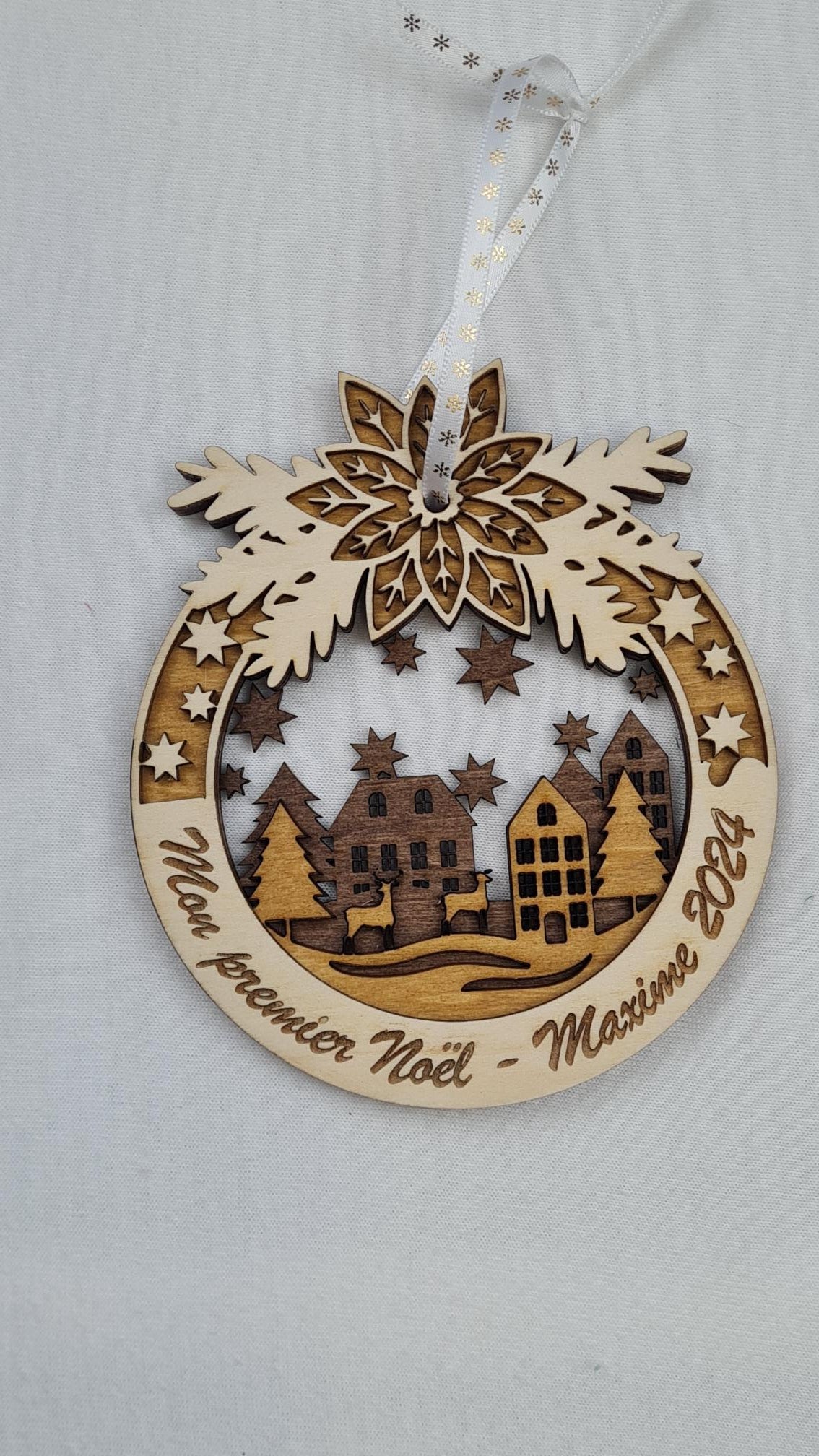 Boule de Noël 2D En Bois 11cm | Décor Festif | Gravure Personnalisée