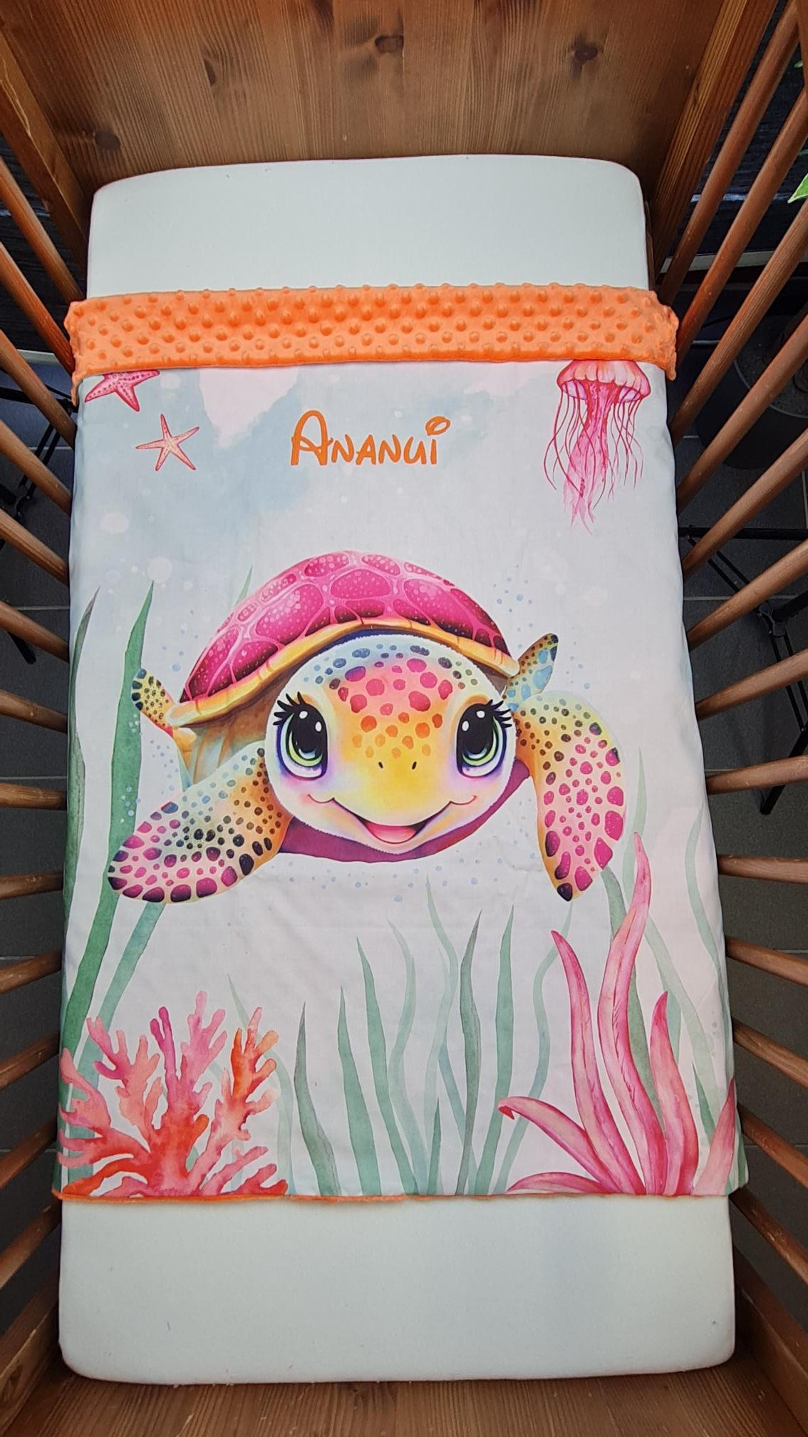 Couverture Plaid Tortue de Mer Rose | 70cm x 95cm | Couleur minky au choix