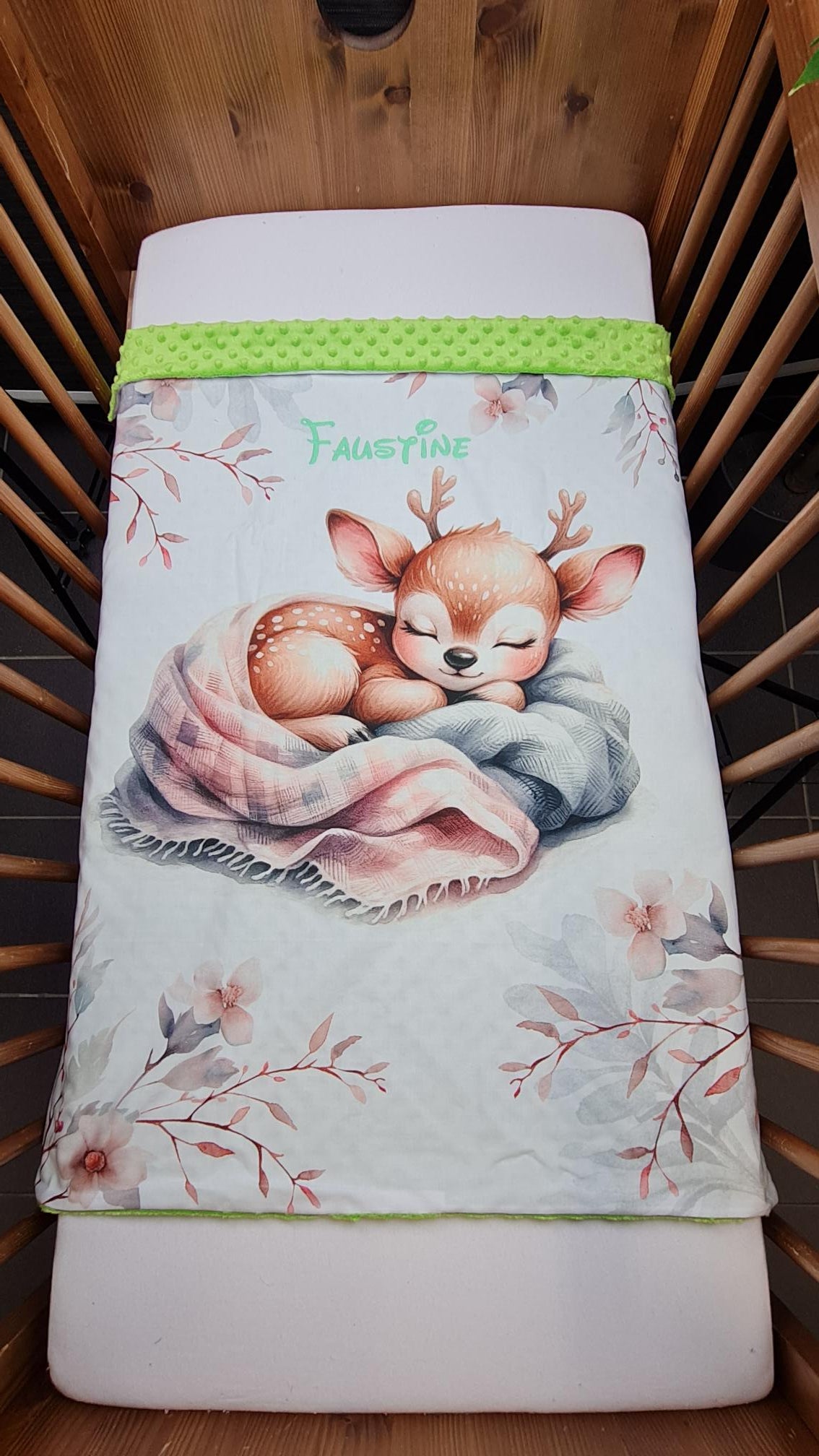 Couverture Plaid Bébé | Biche Rose Endormie | 70cm x 95cm | A Personnaliser